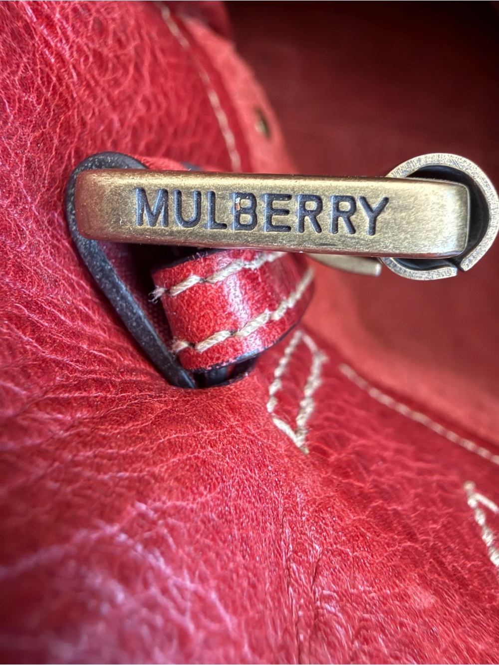 MULBERRY Bayswater Tooled Red Leather Satchel Bag - Picture 8 of 11